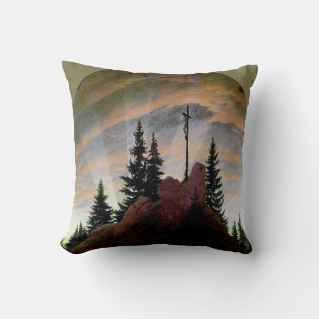 Cross in the Mountains, Friedrich Throw Pillow (Front)