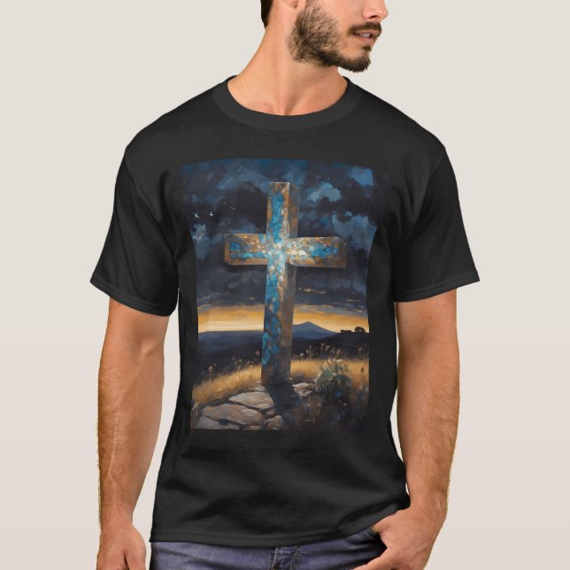 Cross In The Night Shining   T-Shirt (Front)