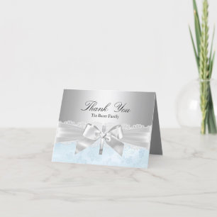 Cross & Lace Bow Blue Baptism Thank You Card
