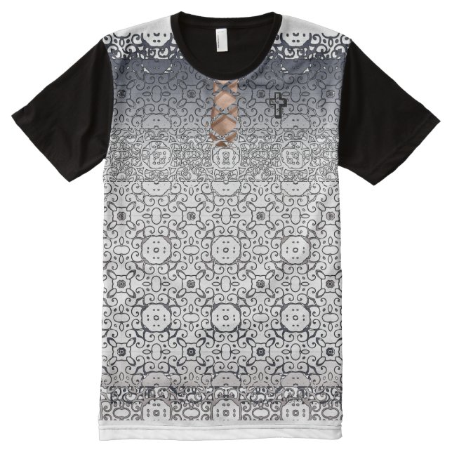 Cross Lace-up All-Over-Print T-Shirt (Front)