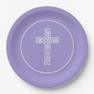 Cross Lavender Communion Baptism Christen Paper Plate