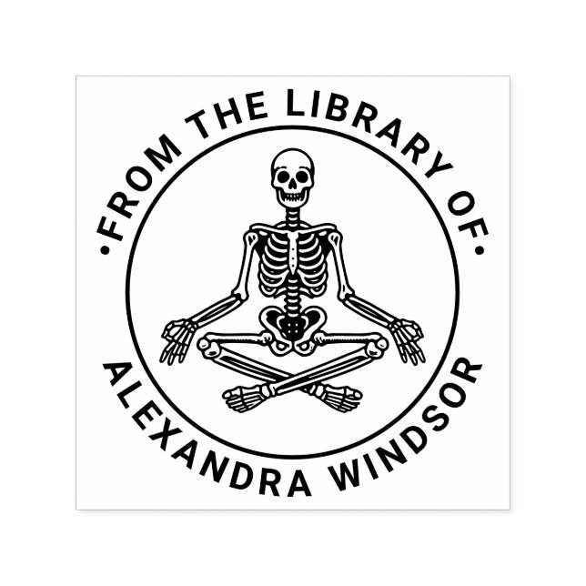 Cross Legged Meditating Skeleton Library Book Name Self-inking Stamp (Design)