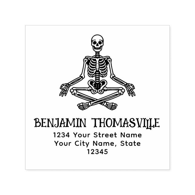 Cross Legged Meditating Skeleton Name Ret Address  Self-inking Stamp (Design)