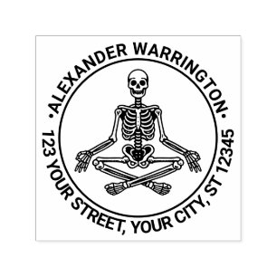 Cross Legged Meditating Skeleton Name Ret Address Self-inking Stamp