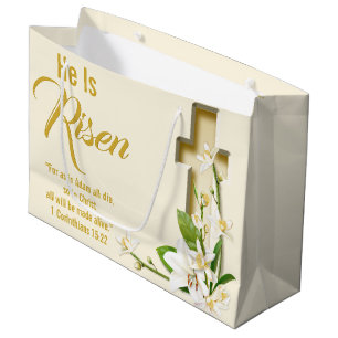 Cross Lily Easter Scripture Large Gift Bag