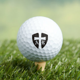 Cross Monogrammed Shield Initials Christian Black Golf Balls