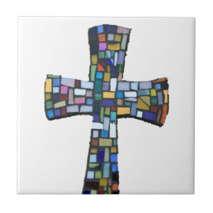 cross mosaic coloured red blue green Christian Tile