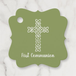 Cross Moss Green Communion Baptism Christening Favour Tags
