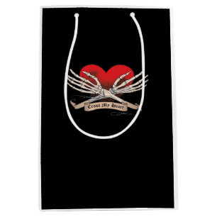 Cross My Heart Hope To Die Skeleton Hands Hearts Medium Gift Bag