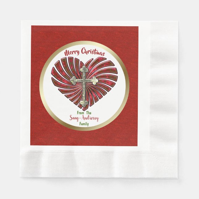 Cross-My-Heart Personalized Christmas Napkin (Front)