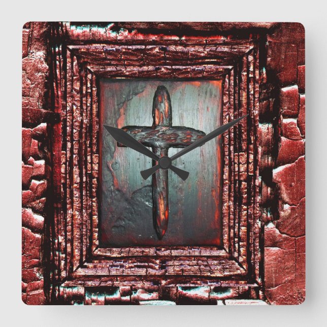 Cross of Blood Square Wall Clock (Front)