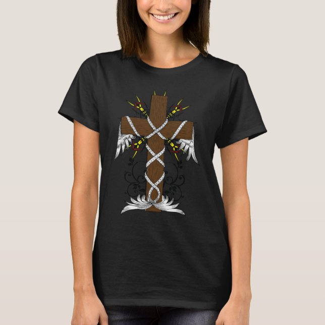 Cross of Christ With Angel Wings T-Shirt (Front)