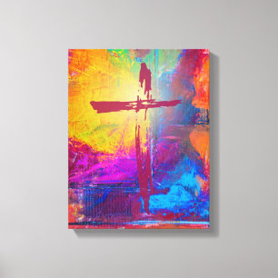 Cross of Jesus on Abstract Painting Canvas Print