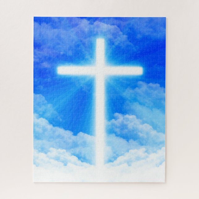 Cross of Light Jesus Christ Customizable Christian Jigsaw Puzzle (Vertical)