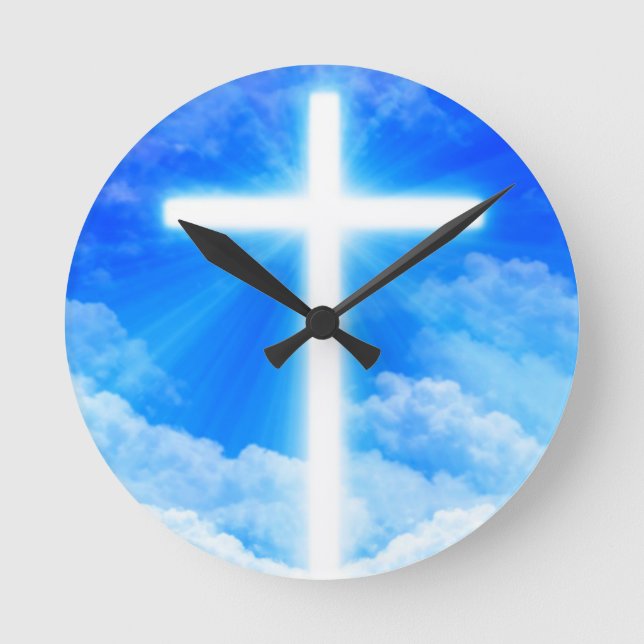 Cross of Light Jesus Christ Customizable Christian Round Clock (Front)