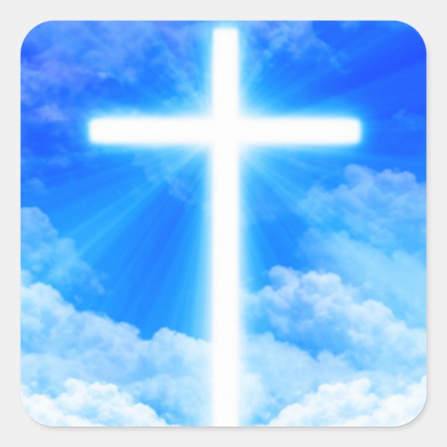 Cross of Light Jesus Christ Customizable Christian Square Sticker (Front)