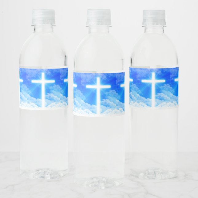 Cross of Light Jesus Christ Customizable Christian Water Bottle Label (Bottles)