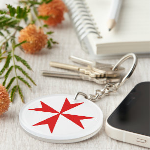 Cross Of Malta v2 (red on white) Keychain