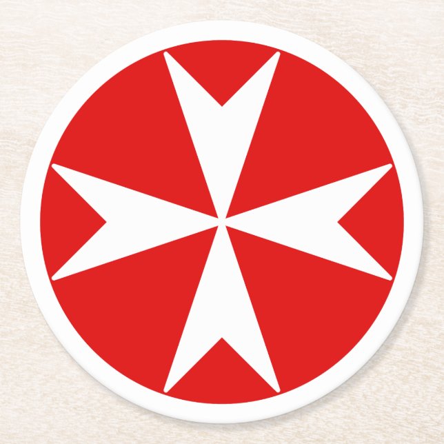 Cross Of Malta v2 (white on red) Round Paper Coaster (Front)