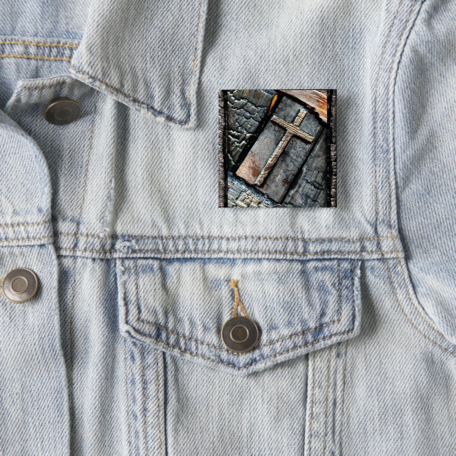 Cross of Protection 2 Inch Square Button (In Situ)