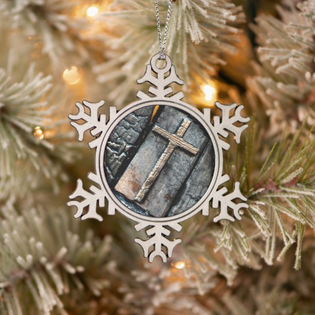 Cross of Protection Snowflake Pewter Christmas Ornament (Tree)