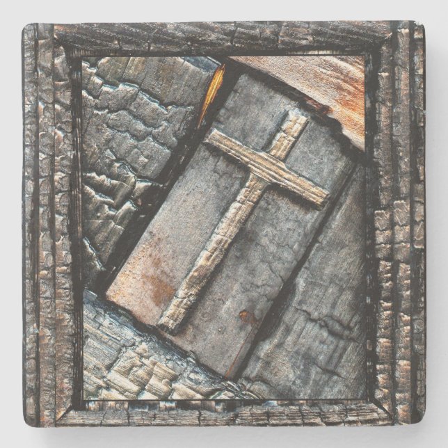 Cross of Protection Stone Coaster (Front)