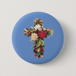 Cross of Roses 2 Inch Round Button