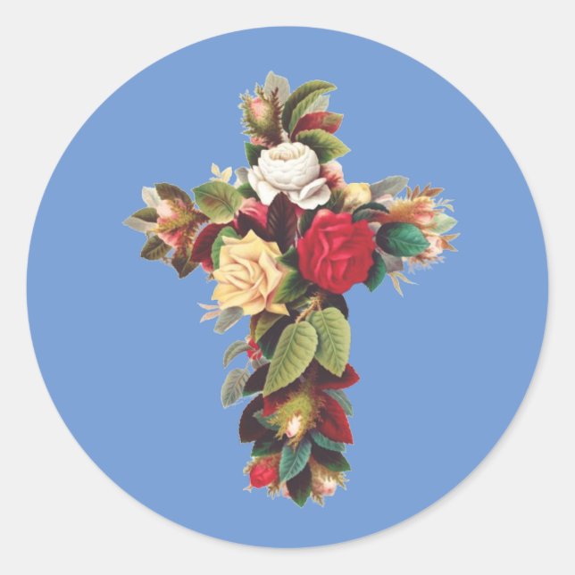 Cross of Roses Classic Round Sticker (Front)