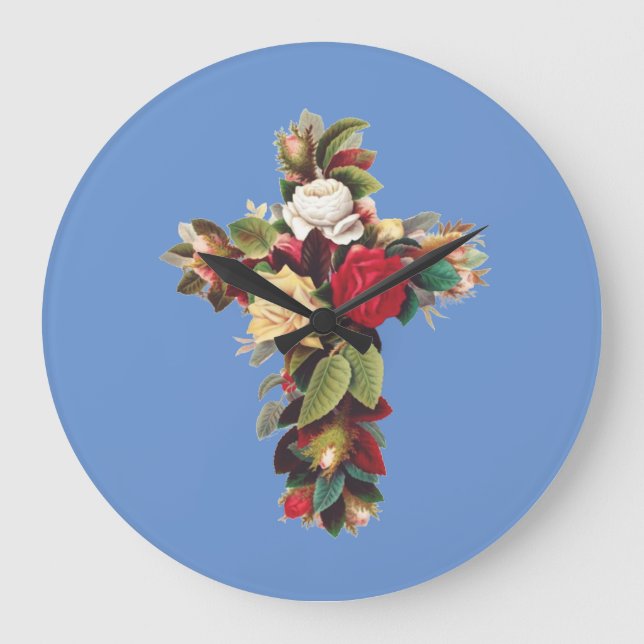 Cross of Roses Large Clock (Front)