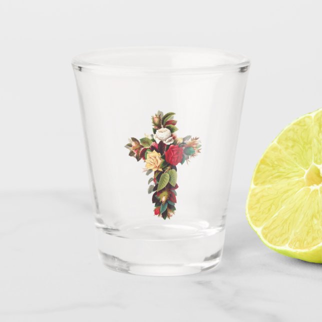 Cross of Roses Shot Glass (Front)