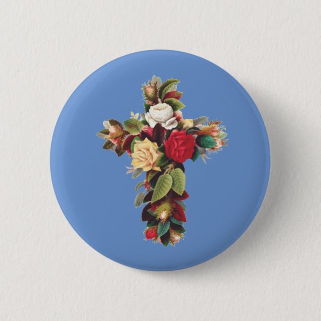 Cross of Roses The Rosicrucian Rose Cross Symbol 2 Inch Round Button (Front)