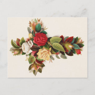 Cross of roses, Victorian era illustration Postcard