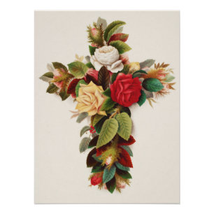 Cross of roses, Victorian era illustration Poster