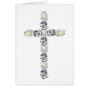 Cross of Silver and White Roses