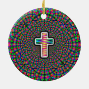 Cross on a Digital Background Ceramic Ornament