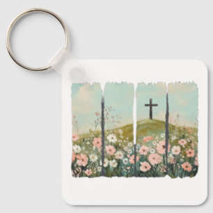 Cross on a Hill Keychain