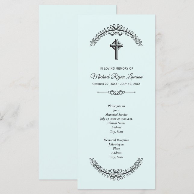 Cross on Blue Funeral Memorial Service Invitations (Front/Back)