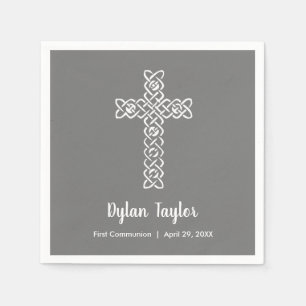 Cross on Charcoal Grey First Communion Napkin