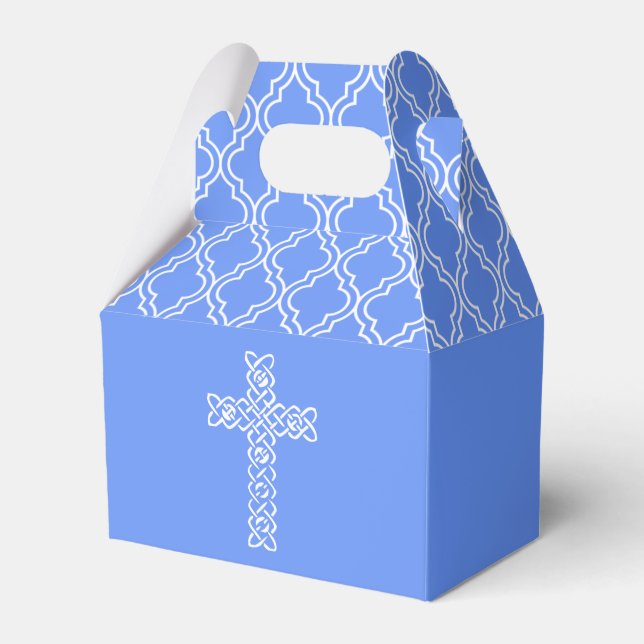 Cross on Cornflower Blue First Communion Favor Box (Front Side)