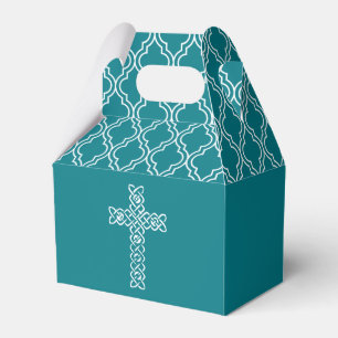 Cross on Dark Teal First Communion Favor Box
