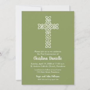 Cross on Moss Green First Communion Invites