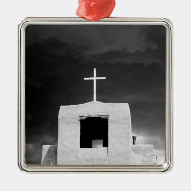 Cross on oldest church, San Miguel, Santa Fe, Metal Ornament (Front)