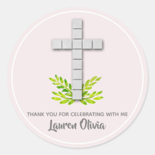 Cross on Pale Pink First Communion Sticker