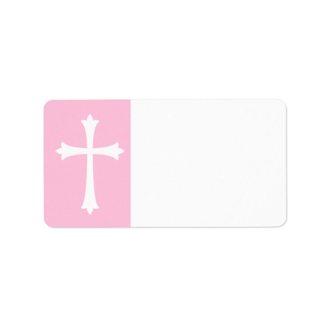 Cross on pink. Baptism, communion or confirmation Label (Front)