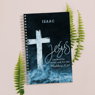 Cross on Raging Water Bible Verse Personalized Notebook