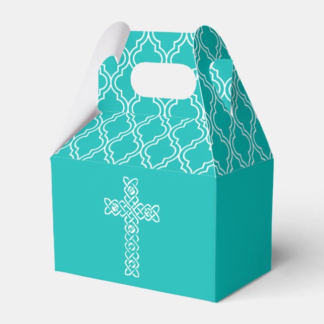 Cross on Robin's Egg Blue First Communion Favor Box (Front Side)