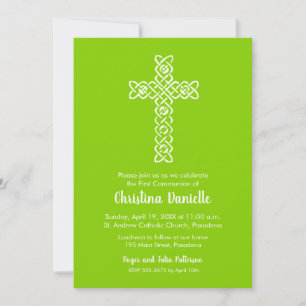 Cross on Spring Green First Communion Invites