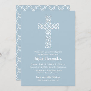 Cross on Steel Blue Baptism, Christening Invites