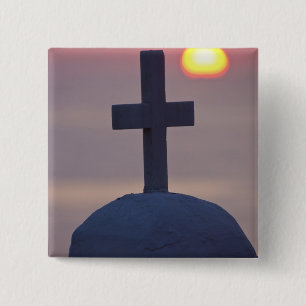 Cross on top of church at sunset, Mykonos, 2 Inch Square Button