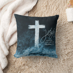 Cross on Water Scripture Double Sided Throw Pillow